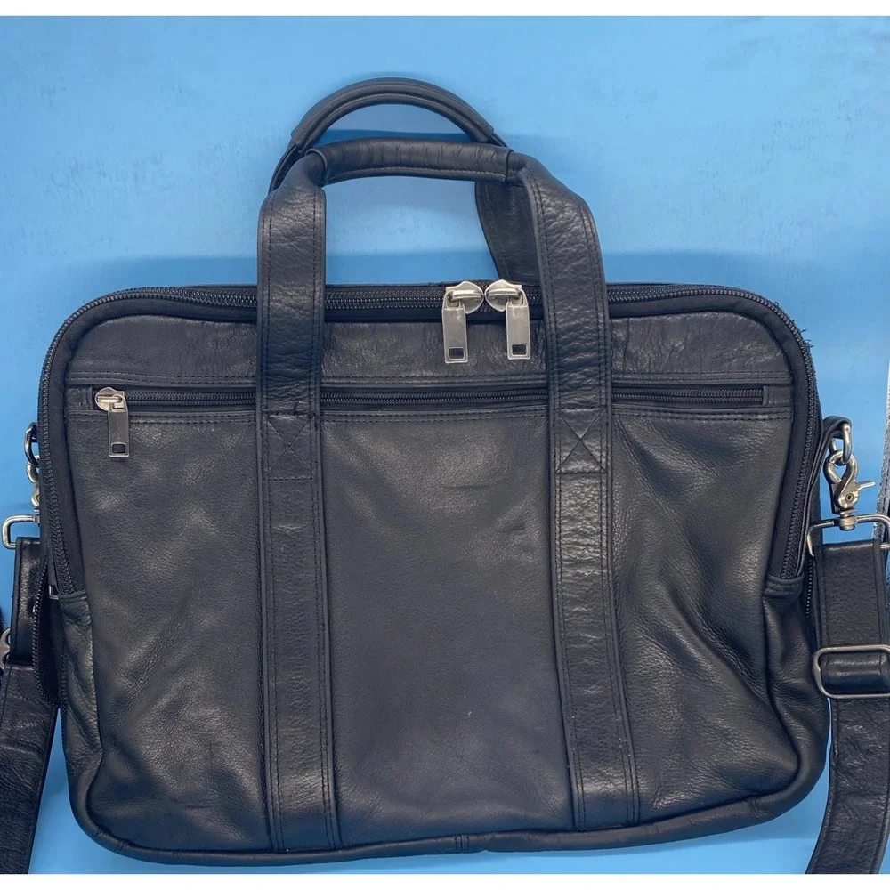 Genuine Black Leather Laptop Messenger Bag Briefcase Organizer For Work  Travel